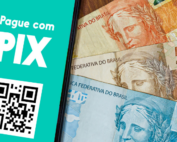 Tela do Pix no celular e notas de dinheiro ilustram possibilidade de pagar pedágio no Pix e no cartão.
