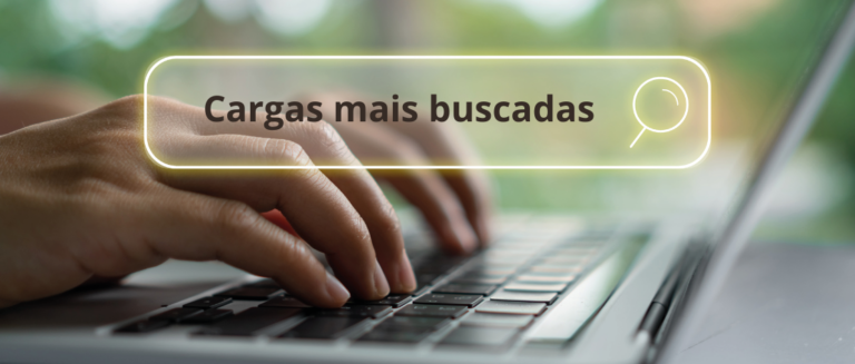 Uma pessoa está digitando em um notebook. Ela está pesquisando quais são os tipos de cargas mais buscadas no transporte rodoviário.